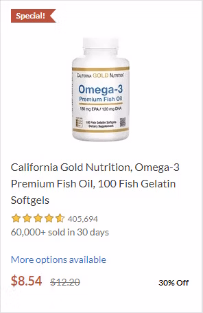 Распродажа California Gold Nutrition, Omega-3 Premium Fish Oil